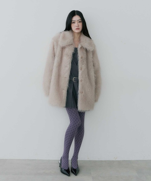 thinkto コート アウター 「thinkto」ビッグカラーファーミドルコート