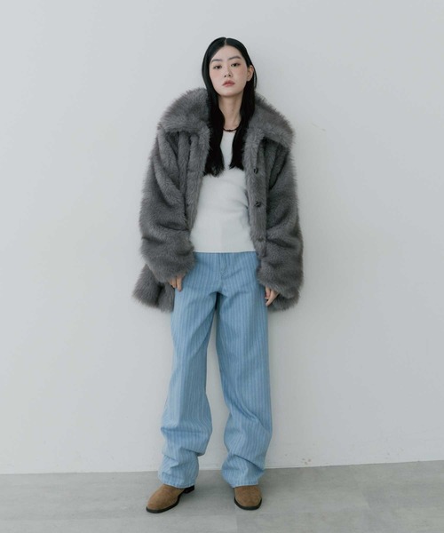 thinkto コート アウター 「thinkto」ビッグカラーファーミドルコート