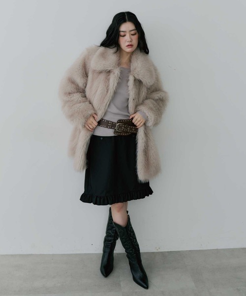 thinkto コート アウター 「thinkto」ビッグカラーファーミドルコート