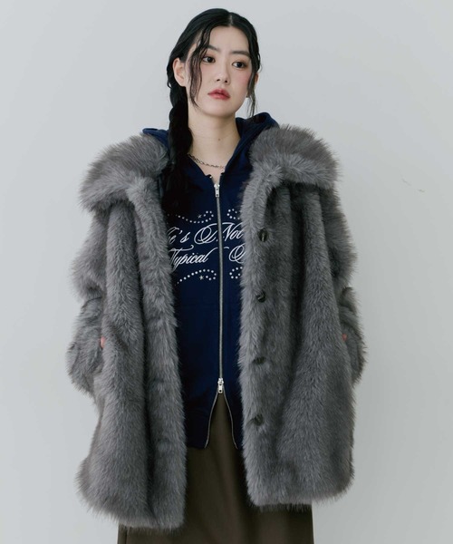 thinkto コート アウター 「thinkto」ビッグカラーファーミドルコート