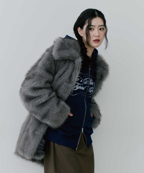 thinkto コート アウター 「thinkto」ビッグカラーファーミドルコート