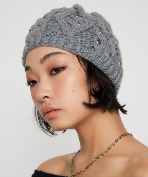 LAGUA GEM ビーニー ボーダー グレー ブラック LAGUA GEM（ラグアジェム） ニット帽 ニットキャップ SHELL LIKE