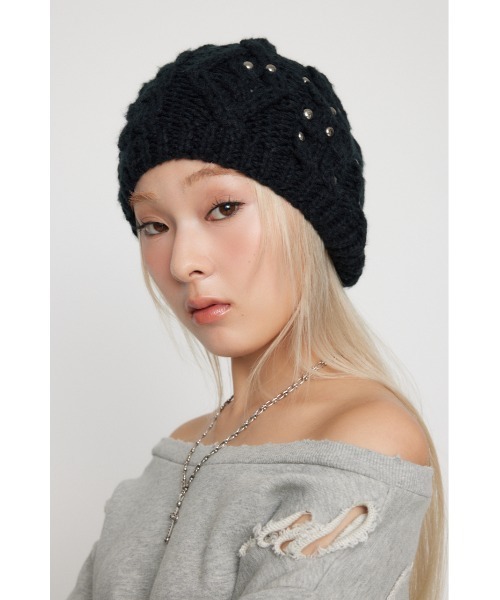 LAGUA GEM（ラグアジェム） 帽子 ベレー帽 STUDS CABLE ベレー