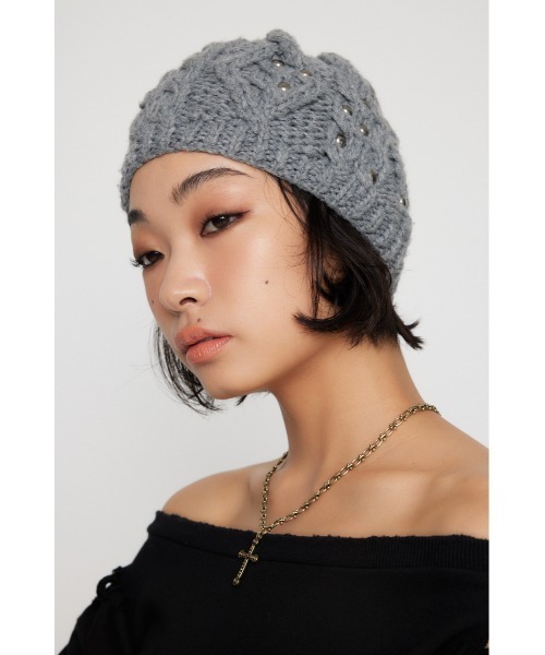 laguagem ラグアジェム　帽子 LAGUA GEM（ラグアジェム） 帽子 ベレー帽 STUDS CABLE ベレー