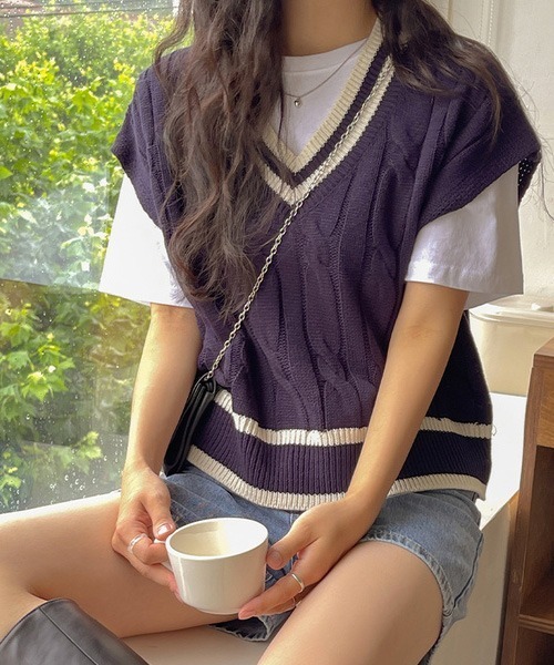 「SONA」 ノースリーブニット FREE グリーン系その他 レディース_画像2