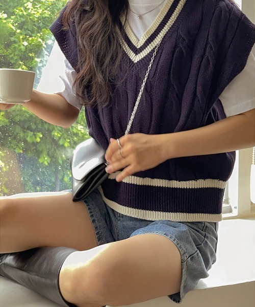 「SONA」 ノースリーブニット FREE グリーン系その他 レディース_画像3