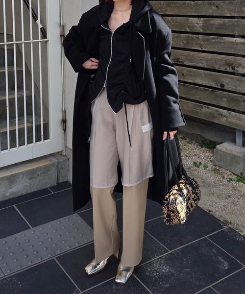 Ameri（アメリ） スラックス パンツ HALF SHEER LAYERED PANTS
