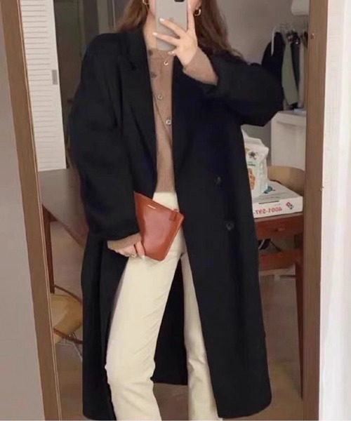 コート チェスターコート ダブルブレストロングコート レディース