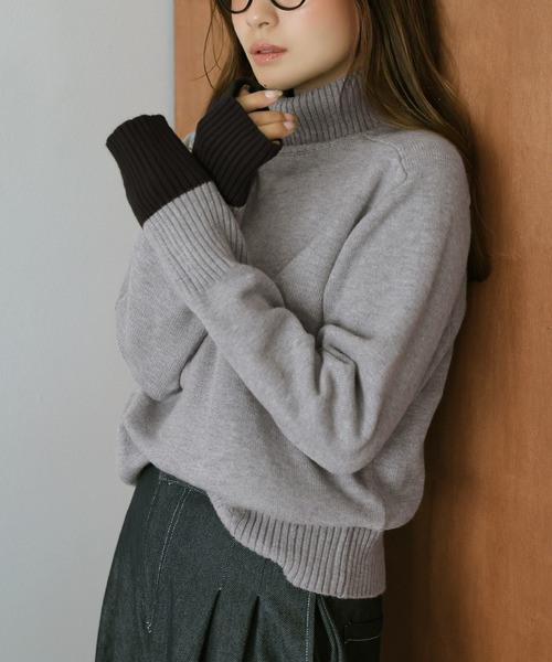 CELINE  バイカラータートルニット ニット セーター 袖口バイカラータートルネックニット レディース