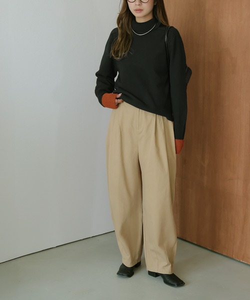 CELINE  バイカラータートルニット セリーヌCELINE タートルネックリブニットカットソー 黄緑M位 (K-146369)