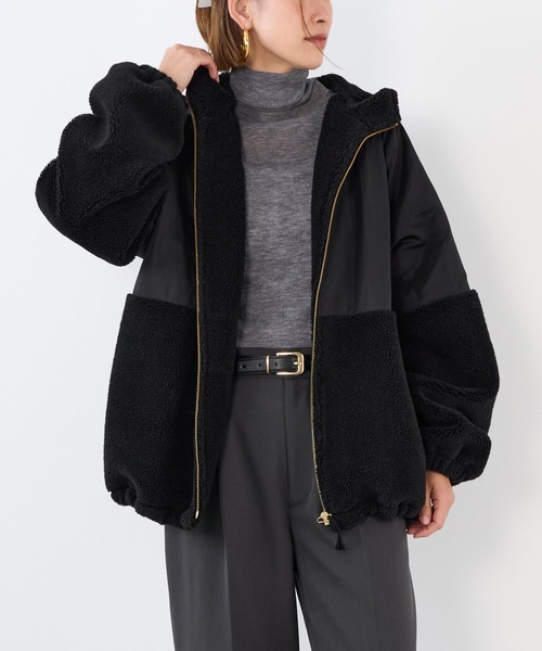 2022AW マイカ＆ディール ブルゾン 黒 ジャケット ドッキング ウール MICA&DEAL（マイカアンドディール） ブルゾン アウター ボアドッキング