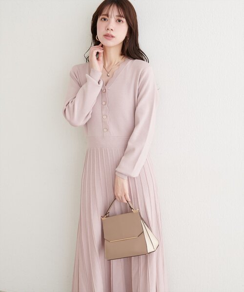 natural couture ワンピース スカラッププリーツニットワンピース