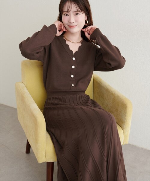 natural couture ワンピース スカラッププリーツニットワンピース