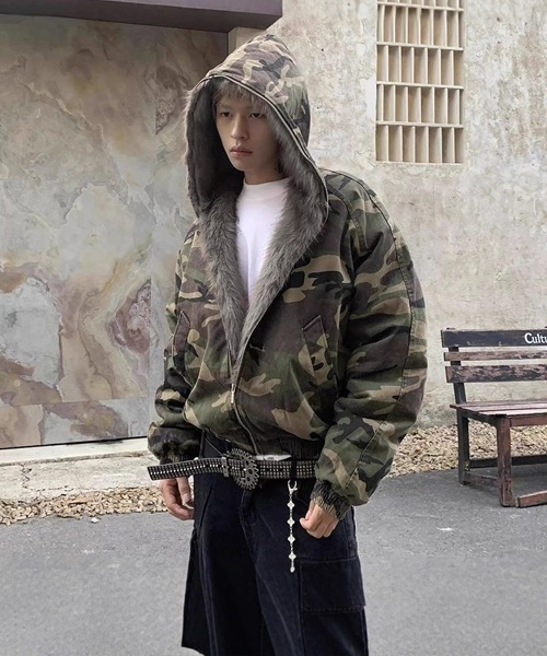 迷彩柄ファー付きオーバーサイズジャケット 迷彩柄ファー付きオーバーサイズジャケット 迷彩柄ファー ダウン