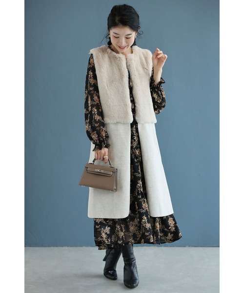 cawaii ベスト ジレ 手触りふわふわファーのミルクティーカラー