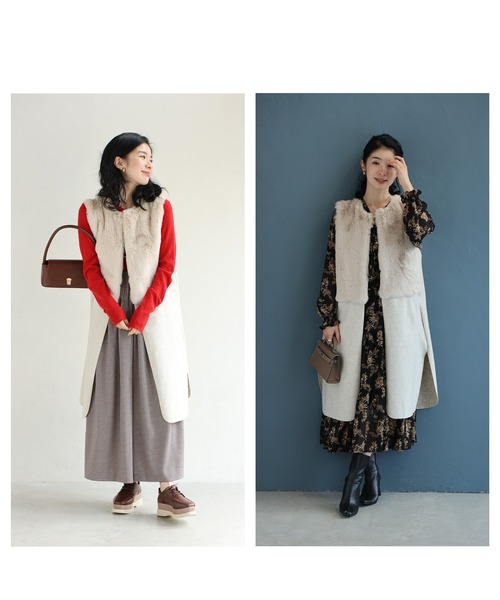 cawaii ベスト ジレ 手触りふわふわファーのミルクティーカラー