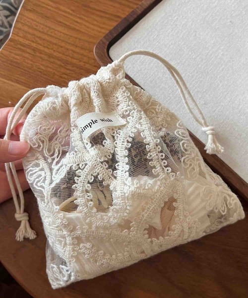 Mignonjour ポーチ FReePLACe/レース 刺繍 ミニ 巾着ポーチ X12684