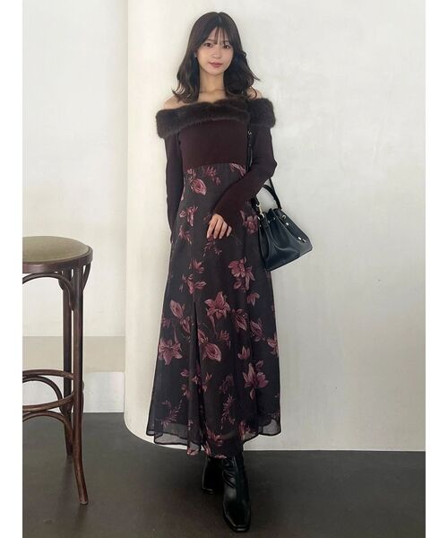 MERCURYDUO（マーキュリーデュオ） ワンピース 花柄オフショルニット