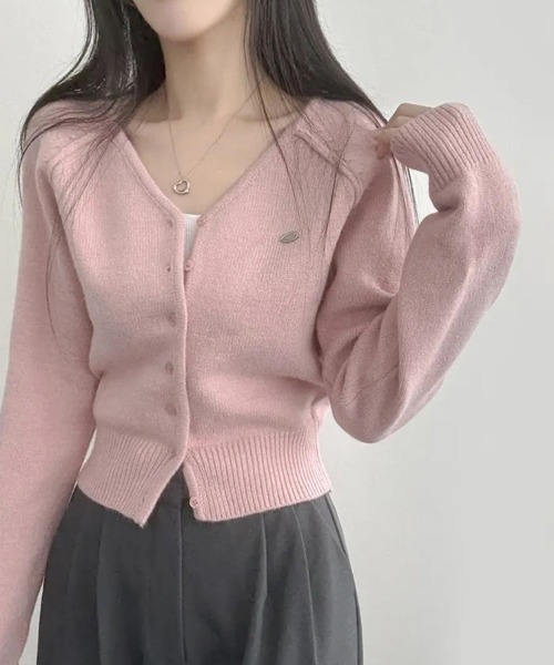 ピンク Vネック ボタン付きカーディガン 追加》Vネックドルマンカーディガン（カーディガン/ボレロ）｜NOBLE