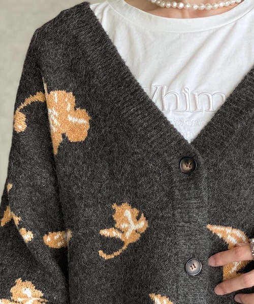 「classicalelf」 ニットカーディガン LARGE チャコールグレー レディース_画像3