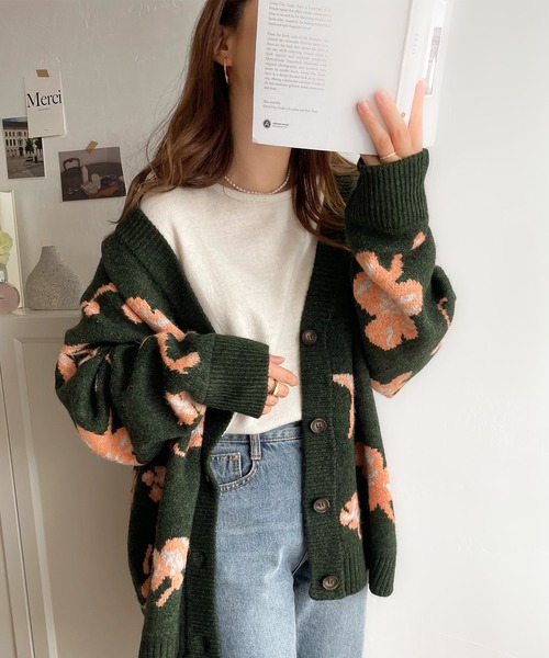 「classicalelf」 ニットカーディガン LARGE チャコールグレー レディース_画像6