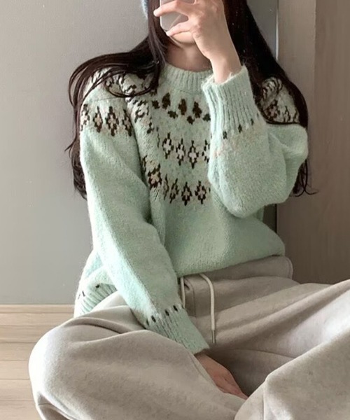 ニット セーター ノルディック柄ニットトップス レディース : ZOZOTOWN