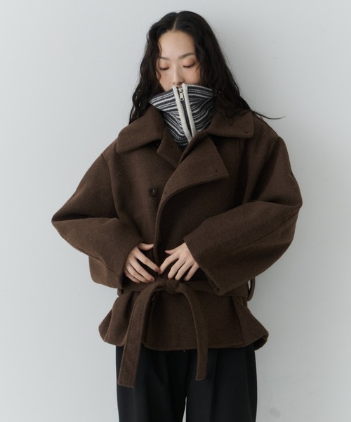 NUJOH ピーコート pコート Belted Volume Short Coat / ベルテッド