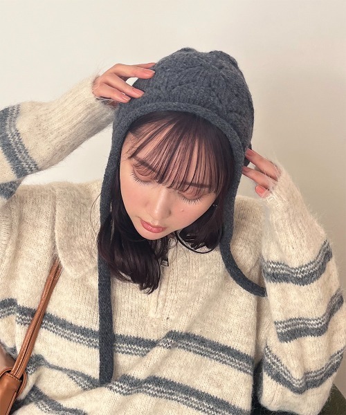 ニット帽 ニットキャップ かぎ編み フードニットキャップ レディース
