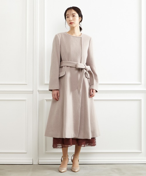 「AIMER」 ノーカラーコート MEDIUM ライトグレー レディース_画像4