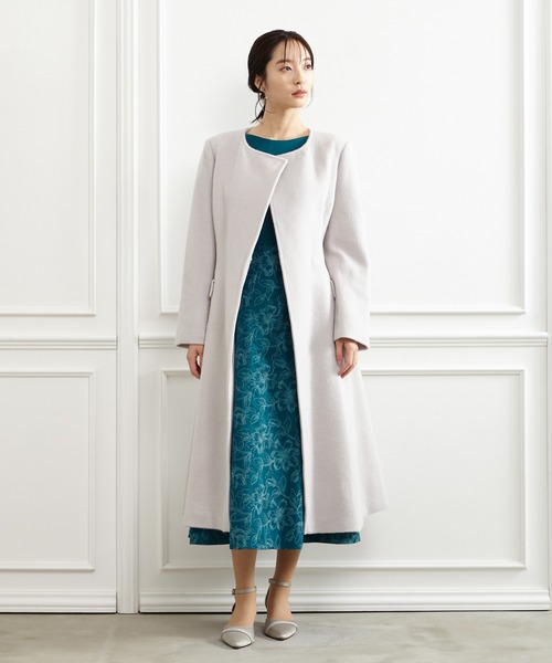 「AIMER」 ノーカラーコート MEDIUM ライトグレー レディース_画像6