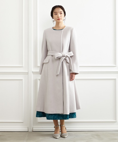 「AIMER」 ノーカラーコート MEDIUM ライトグレー レディース_画像7