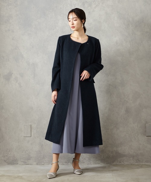 「AIMER」 ノーカラーコート MEDIUM ライトグレー レディース_画像8