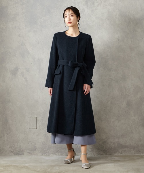 「AIMER」 ノーカラーコート MEDIUM ライトグレー レディース_画像9