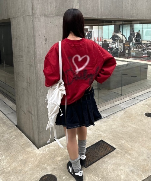 「nemne store」 スウェットカットソー SMALL レッド レディース_画像2