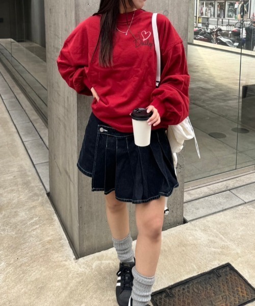 「nemne store」 スウェットカットソー SMALL レッド レディース_画像7