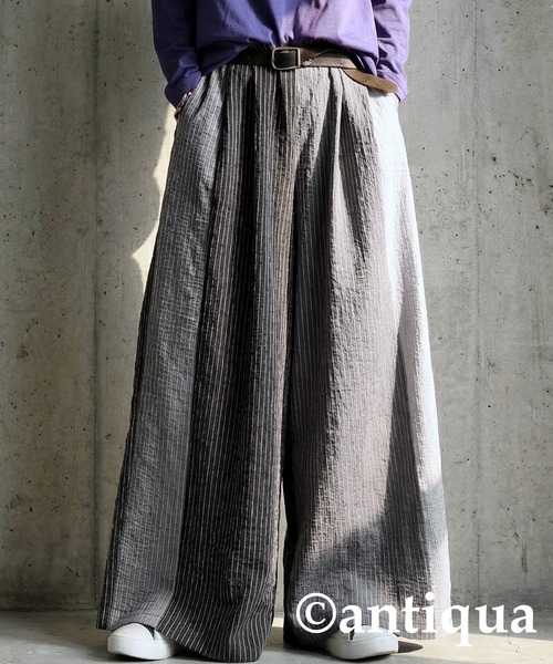 antiqua（アンティカ） パンツ ストライプ柄 ワイドパンツ レディース