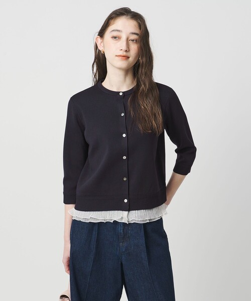 UNITED ARROWS フリルネイビーカーディガン UNITED ARROWS - 【NAVY】【FREE】ミニフリル ニットカーディガンの