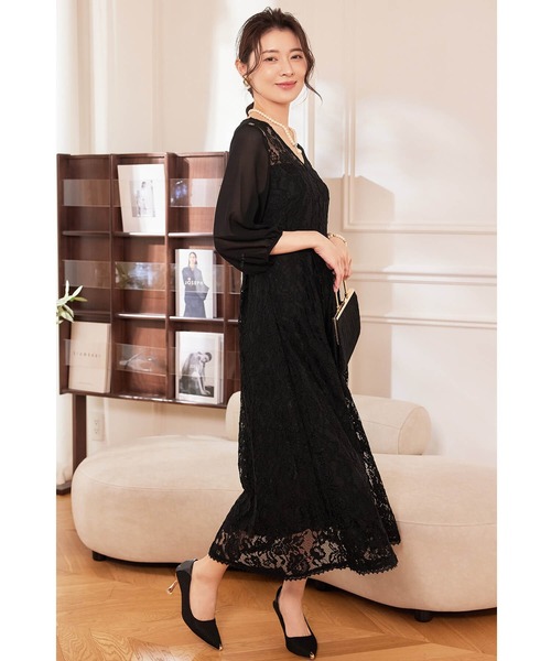 「Cinderella」 7分袖ワンピース MEDIUM ネイビー レディース_画像3
