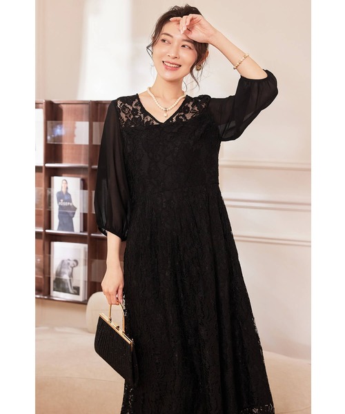 「Cinderella」 7分袖ワンピース MEDIUM ネイビー レディース_画像5