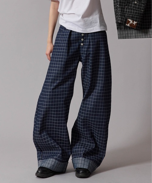 CIVVY. ロールアップチェックデニムパンツ ブルー CIVVY. ジーンズ Roll-Up Check Denim - ロールアップチェックデニム