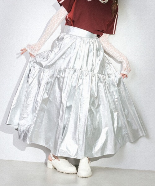 「LILY BROWN」 フレアスカート 1 シルバー レディース_画像3