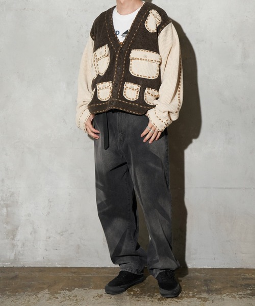 カーディガン PHINGERIN / フィンガリン PG1 POCKET CARDIGAN (PD-252-KN-021) メンズの画像