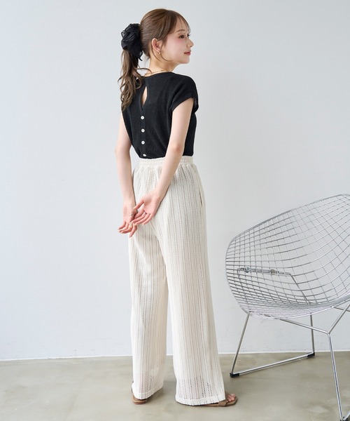 mil（ミル） パンツ 透かし編み ストライプ レースパンツ「587215