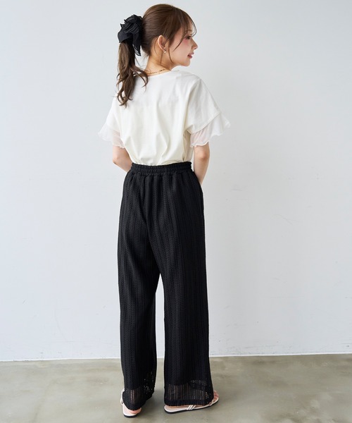 mil（ミル） パンツ 透かし編み ストライプ レースパンツ「587215