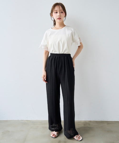 mil（ミル） パンツ 透かし編み ストライプ レースパンツ「587215