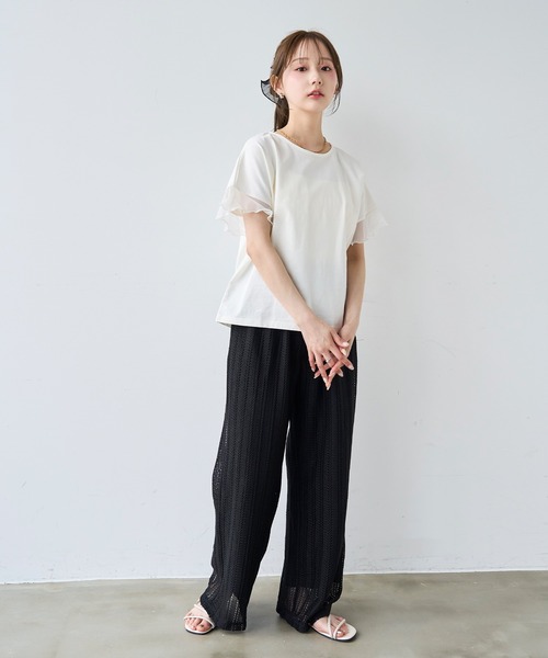 mil（ミル） パンツ 透かし編み ストライプ レースパンツ「587215