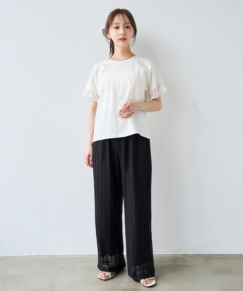 mil（ミル） パンツ 透かし編み ストライプ レースパンツ「587215