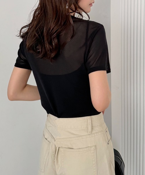 tシャツ 半袖 半袖チュール メッシュシアートップス レディース