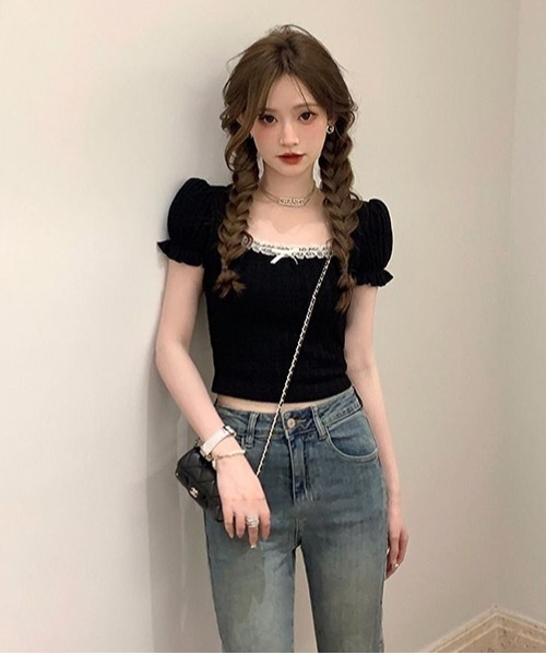 「gossip!ロサンゼルス」 半袖ニット FREE ブラック レディース_画像2