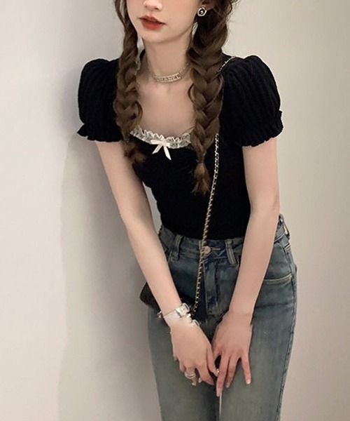 「gossip!ロサンゼルス」 半袖ニット FREE ブラック レディース_画像4